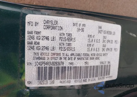 1997 Chrysler Town & Country Lx from USA, damaged, VIN 1C4GP54R3VB283070